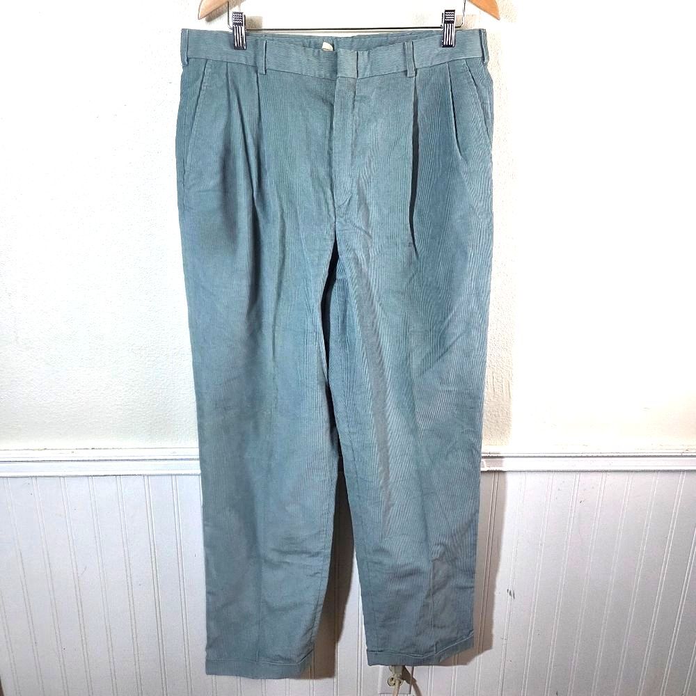 Men’s Vintage Lands’ End Light Blue Cotton Corduroy Cuffed Pants Size 35R